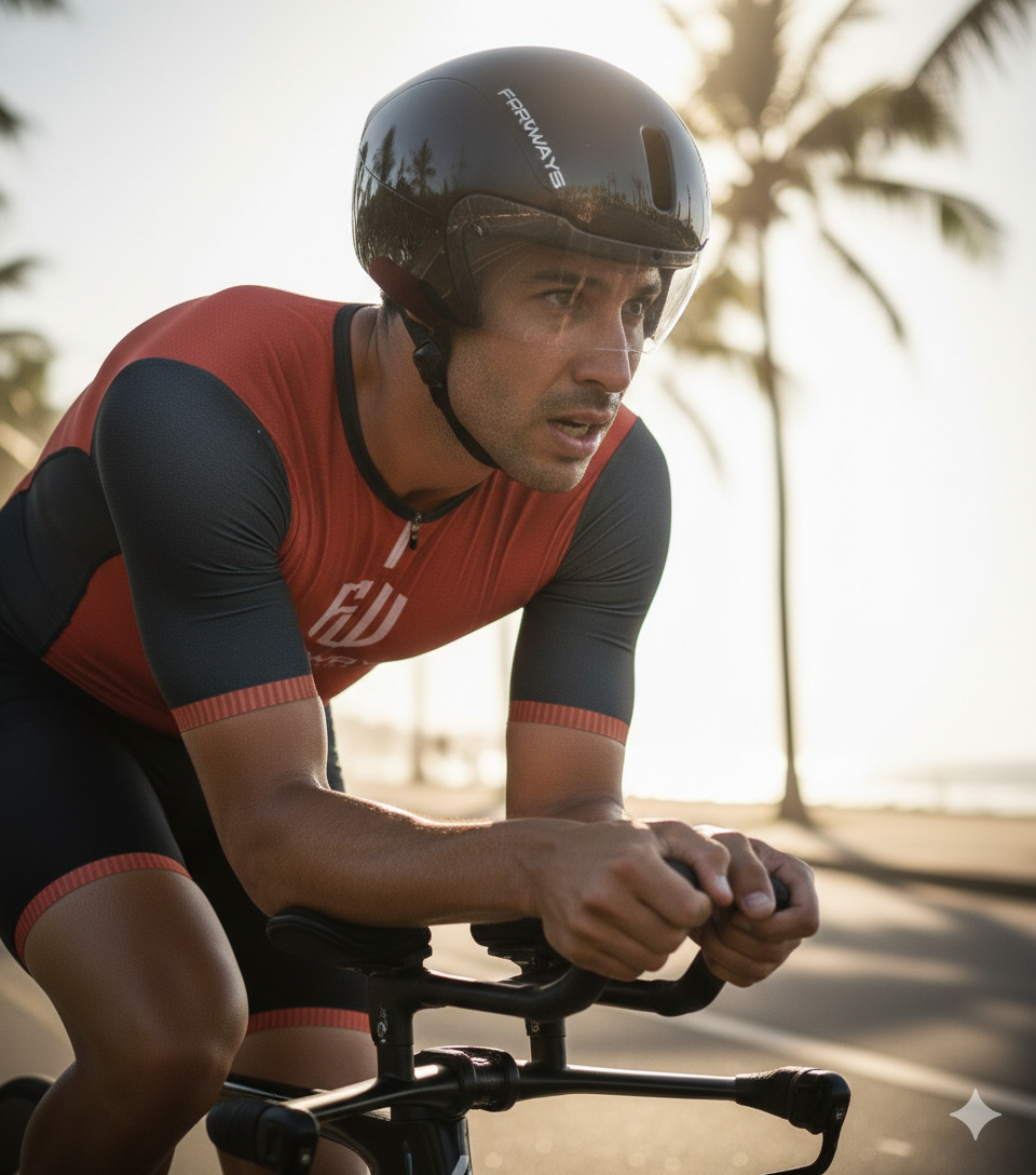 Ciclista de Triathlon treinando